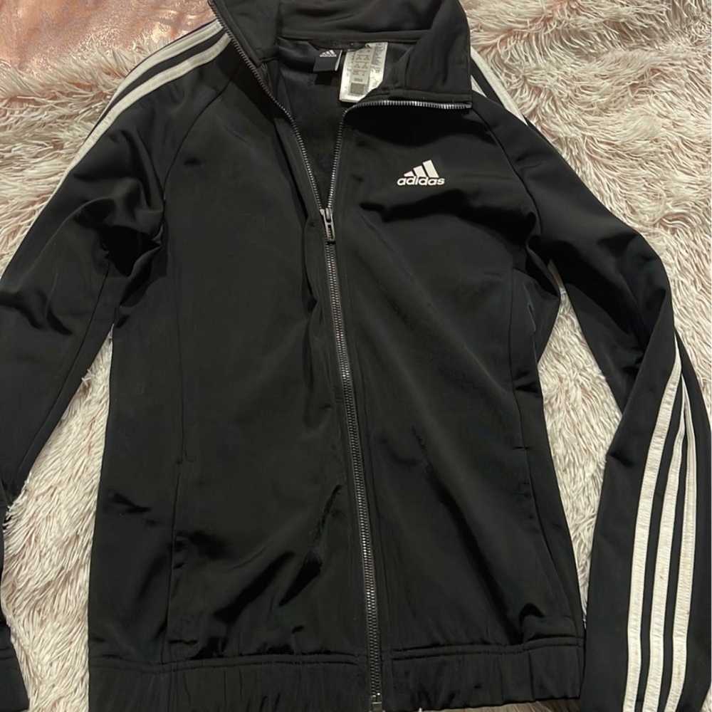adidas Black Track Jacket with White Stripes